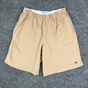 Champion Shorts Mens Size XL Beige Cotton Casual Elastic Waist Logo Athletic
